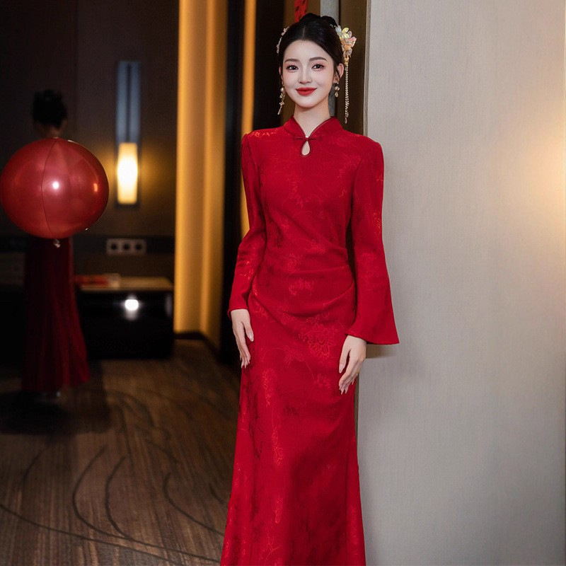 New Chinese Style Dress for Women in Winter, Elegant Bottoming Long Skirt, Engagement Annual Party Dress, Improved Cheongsam New Chinese Style Dress for Women in Winter, Elegant Bottoming Long Skirt, Engagement Annual Party Dress, Improved Cheongsam