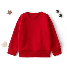 儿童加绒卫衣男女童保暖上衣纯色圆领中小童长袖打底衫