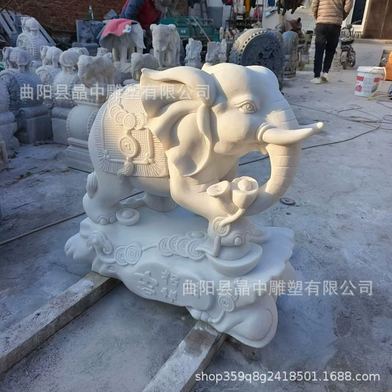 Каменный слон пара белых мраморных каменных резных слонов
