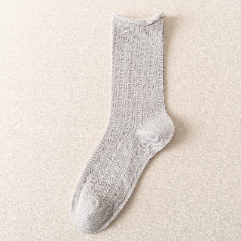 Summer thin breathable black cotton knee socks, mid-length