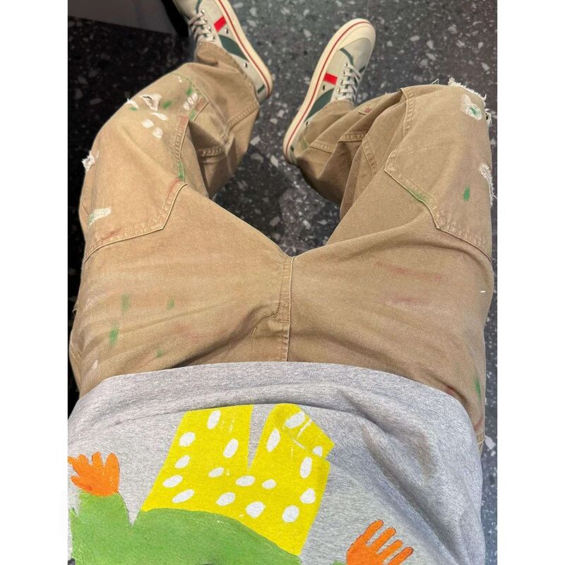 Rich Chen Fakai [Splashed Ink Logging Pants] Dirty Retro Hand-Painted Paint Loose Fashionable Casual Men's Workwear