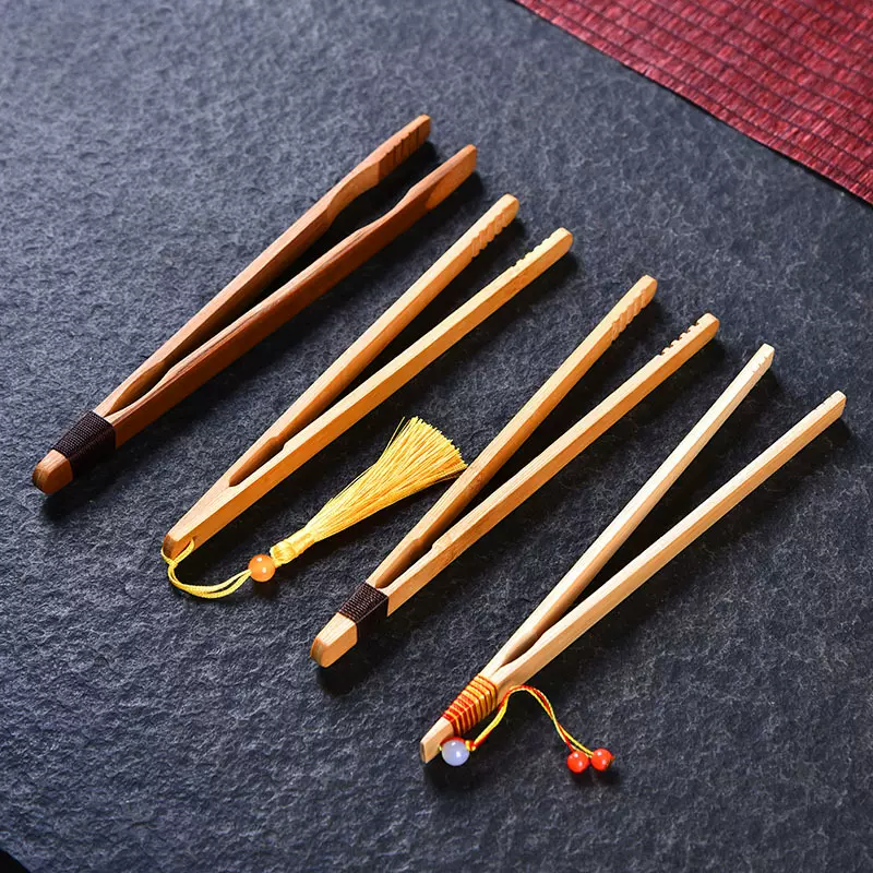 手工捆绳天然竹制茶夹子防烫防滑茶杯夹中式流苏镊子功夫茶具配件