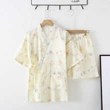 日式和服睡衣女 纱布和服短短套夏 纯棉纱布碎花家居服套装薄款