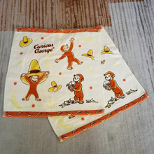 出口日本纯棉色织提花割绒印花刺绣乔治猴方巾擦手巾儿童洗脸巾