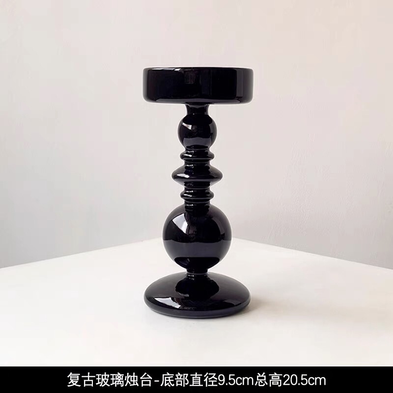 黒いガラスのキャンドルホルダー装飾品、軽い豪華さとハイエンドのキャンドルホルダー、横型ベッドサイドのガラスの花瓶、装飾的なキャンドルライトの小道具|undefined