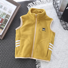 搖粒絨繡貓馬甲秋季新款保暖兒童背心外穿童裝外套馬甲開衫批發