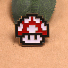 卡通游戏超级玛丽蘑菇胸针 马赛克像素蘑菇徽章 学生服饰包包配饰