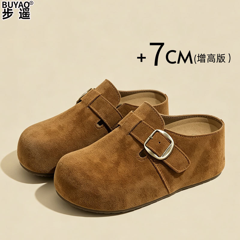 In stock~7cm thick-soled height-increasing slip-on backless Birkenstock-style women's closed-toe mules, slip-on shoes, single shoes In stock~7cm thick-soled height-increasing slip-on backless Birkenstock-style women's closed-toe mules, slip-on shoes, single shoes