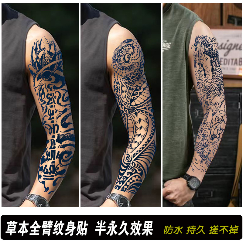 Calcomanías de tatuaje semipermanentes de brazo completo para hombres y mujeres brazo imagen grande jugo de planta no puede lavar las pegatinas de tótem de tatuaje