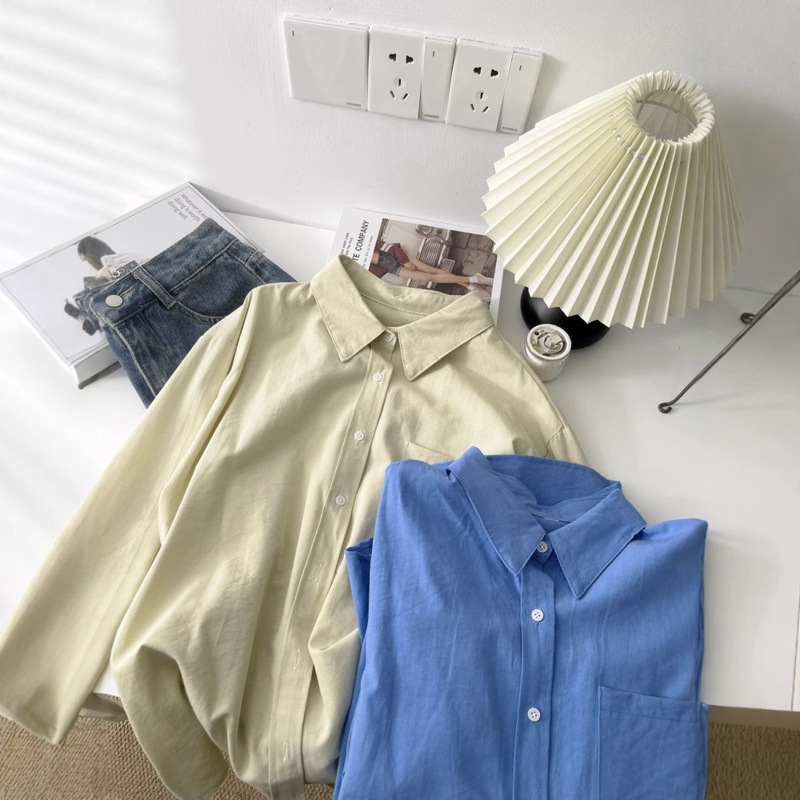 Chic Lapel Collar Blue Shirt for Women, New Spring/Summer Long-Sleeve White Top, Layered with Stand-Collar Jacket, New 5434 Chic Lapel Collar Blue Shirt for Women, New Spring/Summer Long-Sleeve White Top, Layered with Stand-Collar Jacket, New 5434