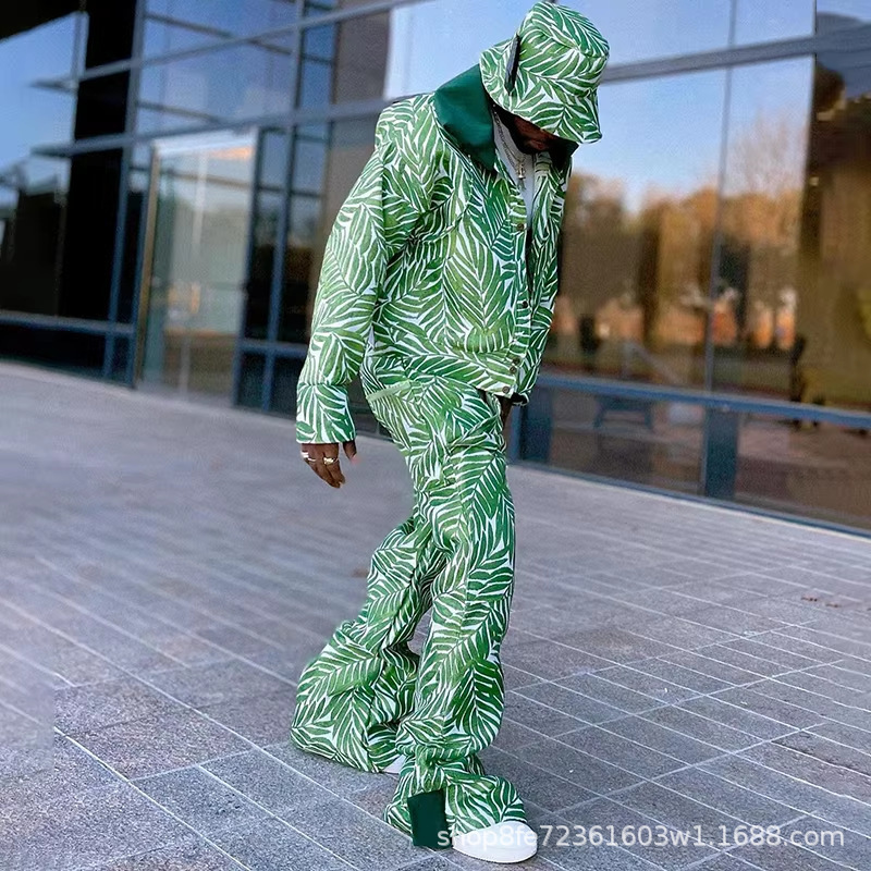 Men's Streetwear Jogger Set Custom Two-Piece Windproof Cargo Flare Tracksuit Casual Spring Outfit