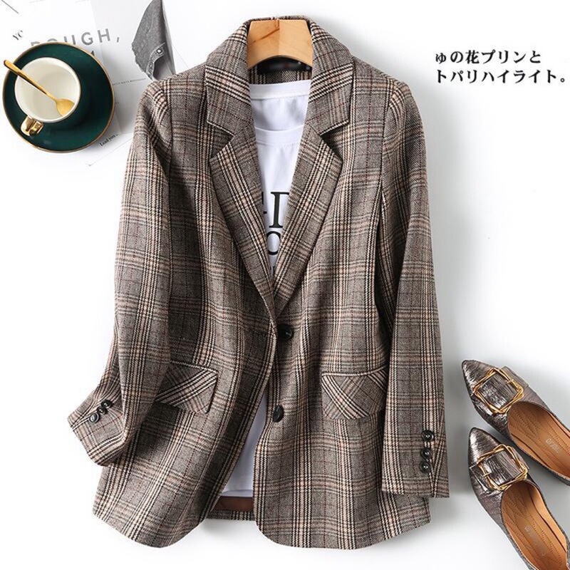 Plaid Small Suit for Women 2025 Spring and Autumn New Versatile British Style Spring and Autumn Loose Trendy Mom Casual Suit Jacket for Women