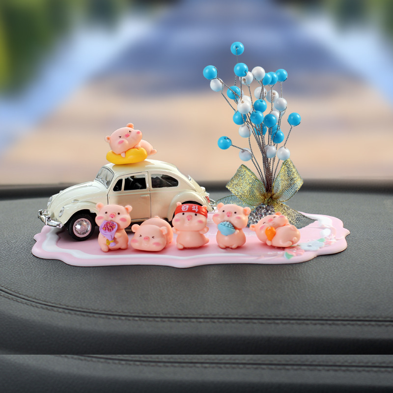 Coche rojo rojo neto cerdito adornos de coche diosa consola central de coche con incrustaciones de diamantes decoración de macetas creativo y lindo