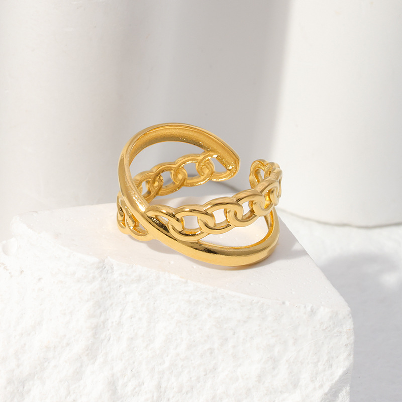 Retro Geometric Stainless Steel Plating Open Ring