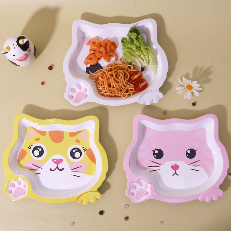 Vajilla de melamina para niños plato de arroz lindo gato plato de garra de gato plato de fruta de jardín de infantes plato de comer para niños comida de dibujos animados