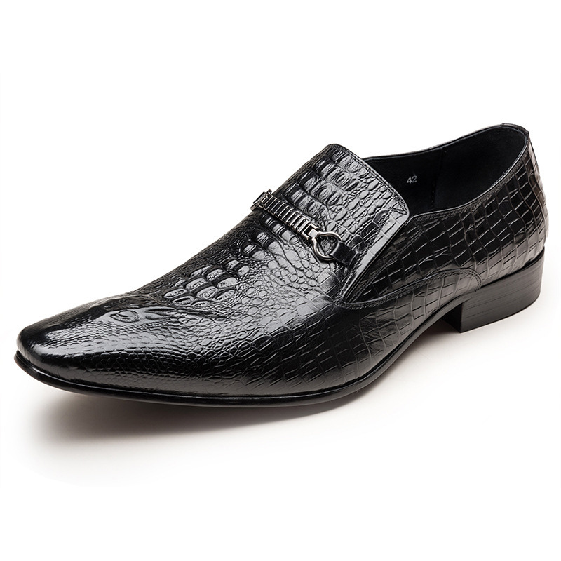 Alligator print men's slip-on shoes Business pointy slip-on shoes_voghion.com