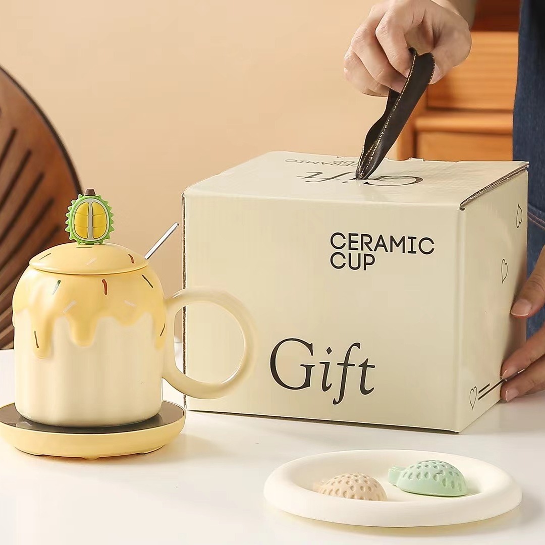 Personalidad creativa taza de frutas termostática de cerámica regalo de mano para chicas taza caliente juego de taza en relieve taza de alto valor facial