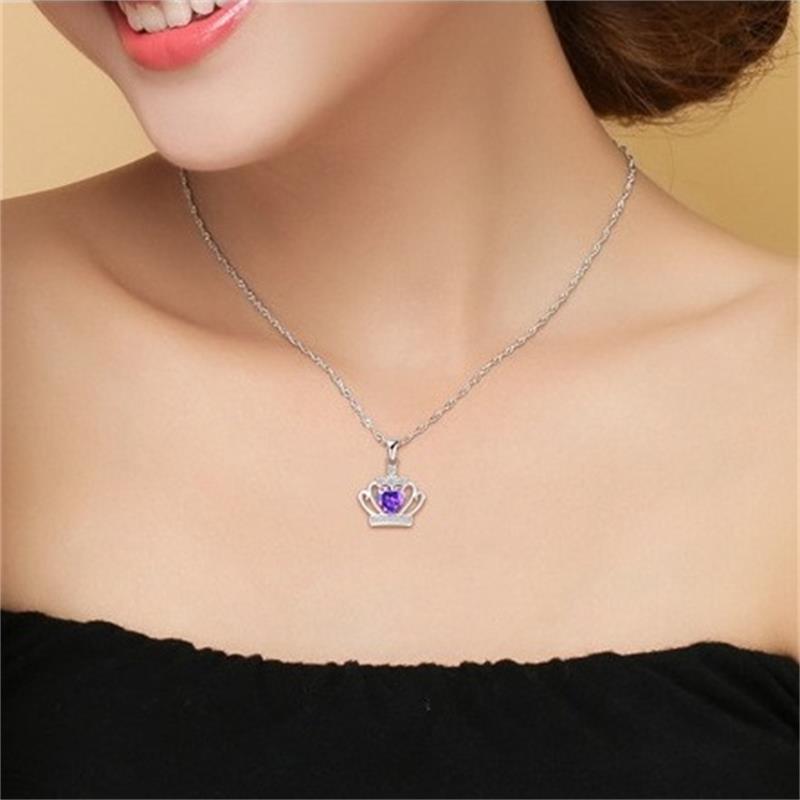 1 Piece Quantity Daily Occasion 925 Sterling Silver Zircon Inlay Crown Charms Pendant Necklace