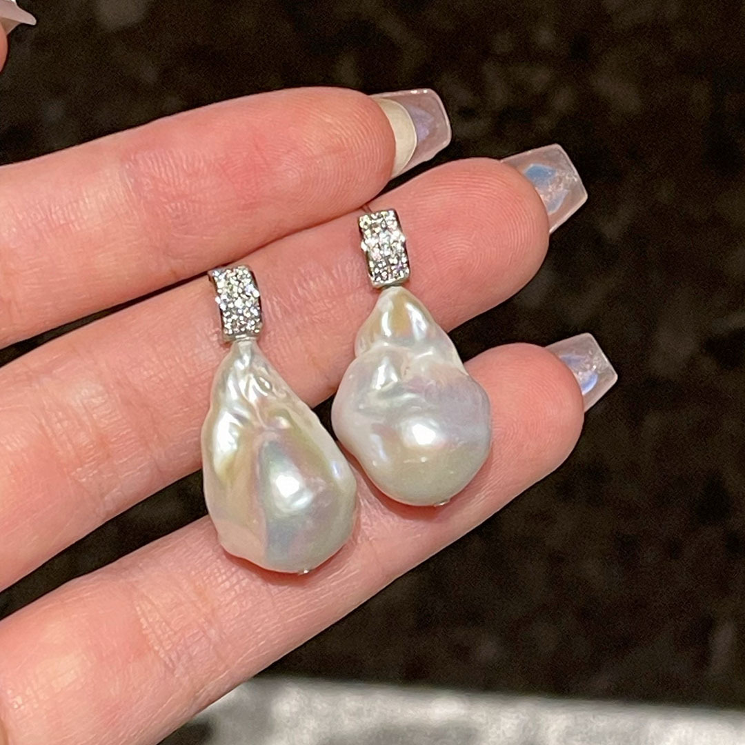 巴洛克异形天然淡水珍珠耳钉女小众轻奢高级感不规则吊