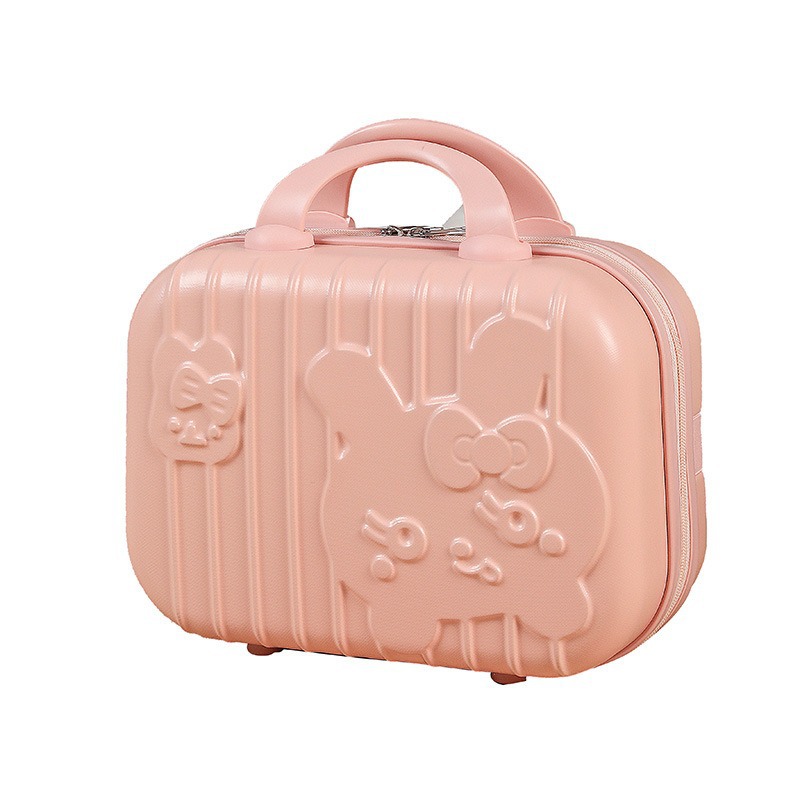 Maleta de conejito lindo de dibujos animados 3D 14 pulgadas color caramelo bolsa de cosméticos rojo mano equipaje portátil
