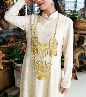 Ethnic Style Miao Silver Long Large Necklace Miao Dai Yi Naxi Ethnic Minority Exaggerated Accessories Performance