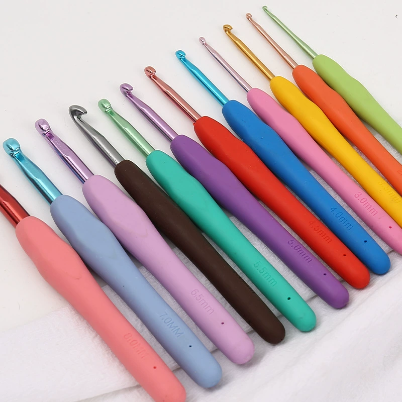 Набор для вязания крючком из мягкой пряжи TPR с цветными головками, ручной работы, из цельного оксида алюминия, разных размеров