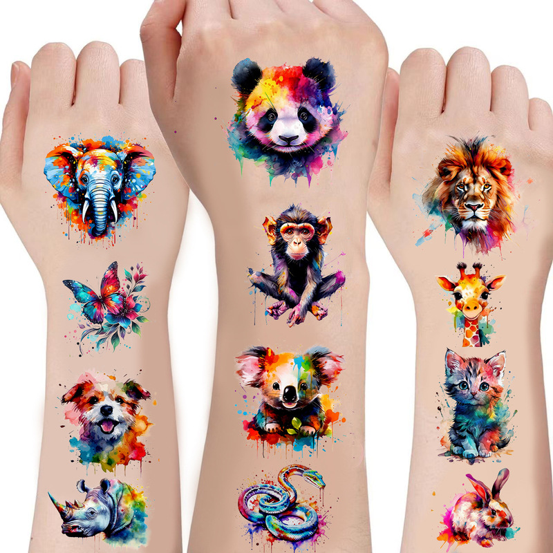 Cross-Border Watercolor Animal Tattoo Stickers High-End Colorful Tiger Butterfly Animal Party Party Temporary Tattoo Stickers