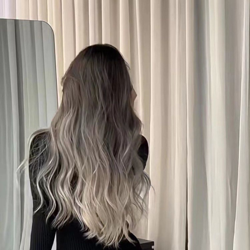 パリ絵画染めミクロンフェザーヘアエクステンション新しいフェザーヘアエクステンション人毛束インターネットセレブホットスタイルグラデーショングレー|undefined