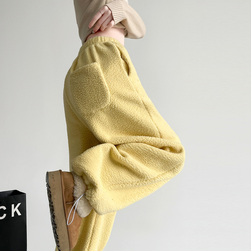 Lazy Style Wide-Leg Pants for Women, Winter 2026 New Double-Sided Fleece High-Waisted Loose Straight Pants, Warm Casual Pants