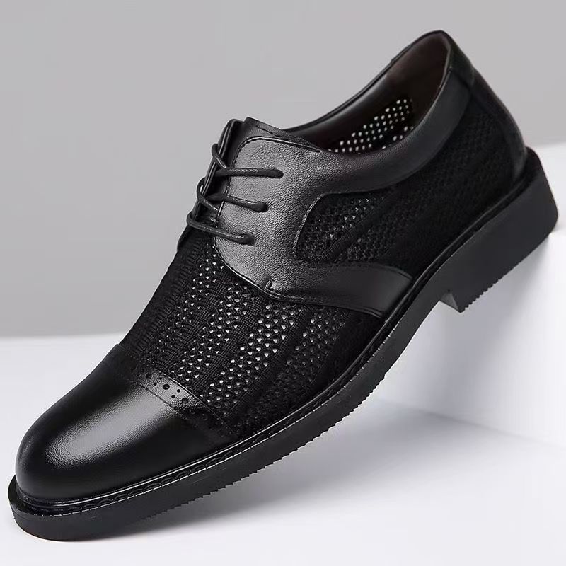 2025 Spring/Summer Mesh Flyknit Breathable Casual Leather Shoes, Men's Lace-Up Round-Toe Sandals, Versatile Low-Top_vogvips.com