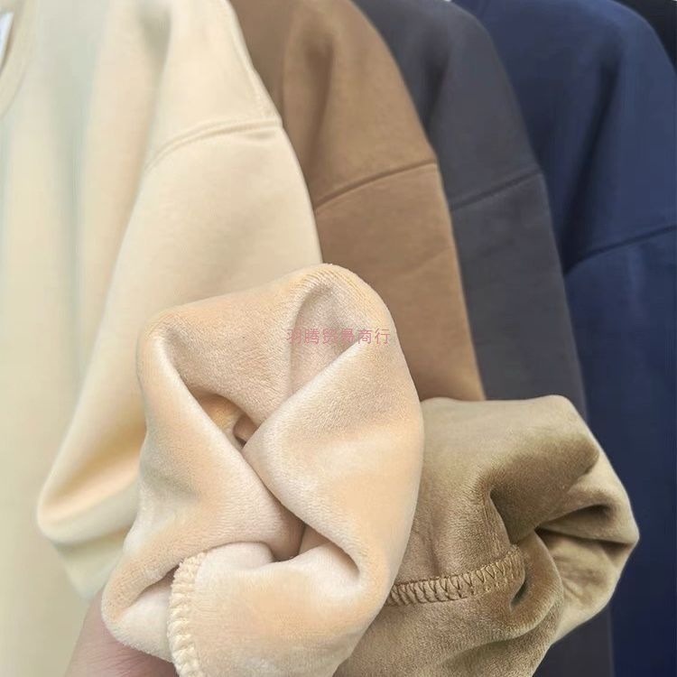 600G超柔不倒绒加绒加厚银狐绒重磅纯色卫衣男女深灰内搭保暖冬季