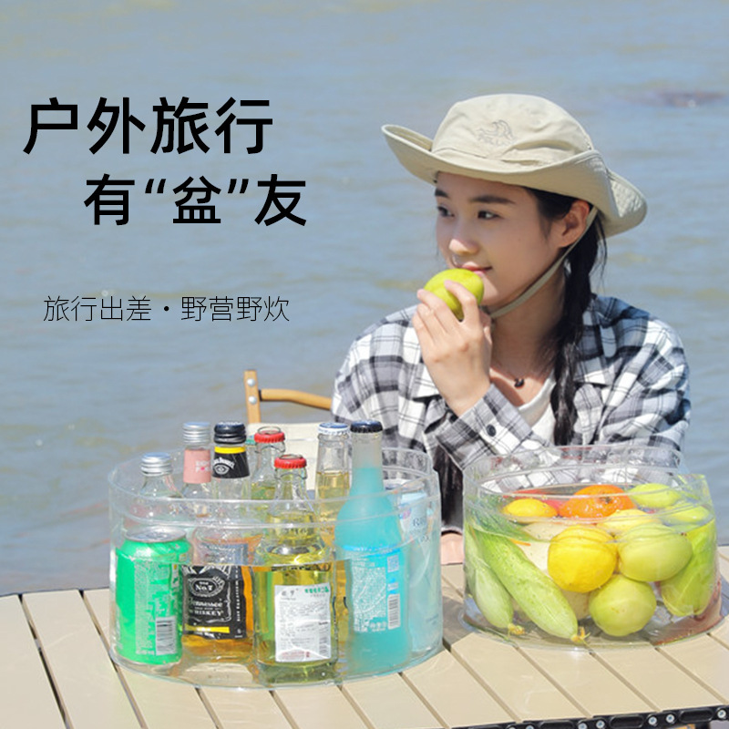 Outdoor handle folding water basin portable transparent travel wash…