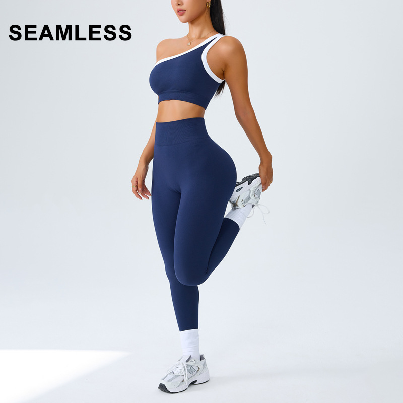 Conjunto de yoga europeo transfronterizo deportivo un hombro espalda bra pilates fitness fitness outdoor tightness set