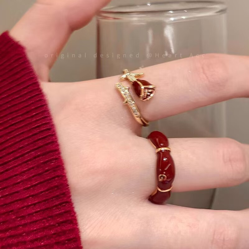 Wine Red Rose Zircon Ring Girls 2024 New Online Celebrity White Finger Ring Elegant Stacked Adjustable Ring Wine Red Rose Zircon Ring Girls 2024 New Online Celebrity White Finger Ring Elegant Stacked Adjustable Ring