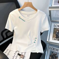 不規則なフォークデザイン半袖tシャツ夏の大きいサイズの太ったmmのしわがお腹を覆って痩せている女装上着200斤
