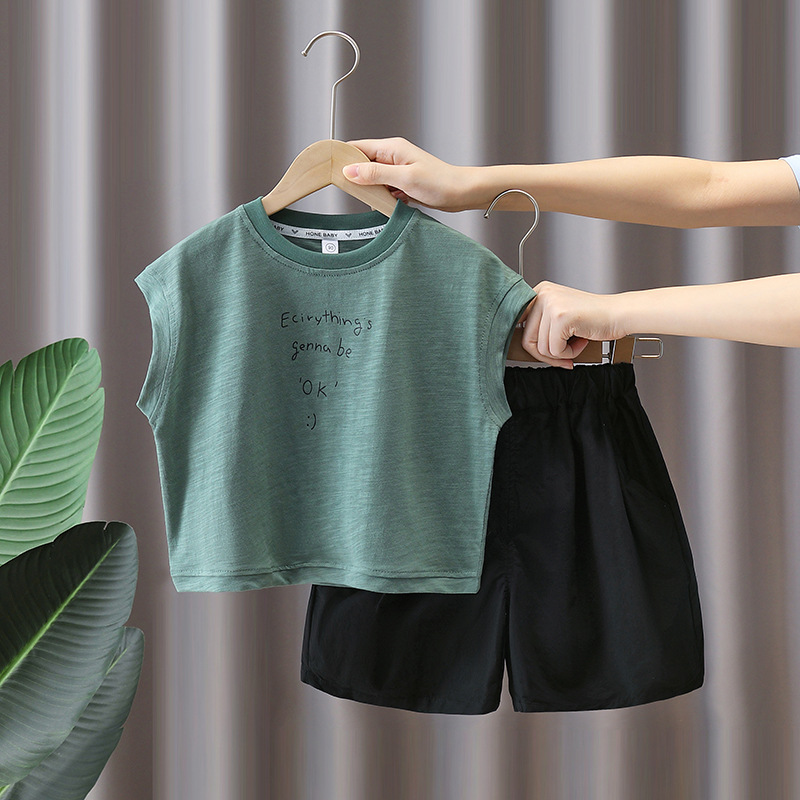 7370 traje sin mangas para niños 2025 nueva ropa de verano de celebridades de Internet chaleco de verano occidental para niños de dos piezas verano
