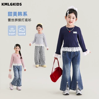 【现货包邮】 2026秋季新款休闲女孩中小童甜美插肩袖休闲T恤批发