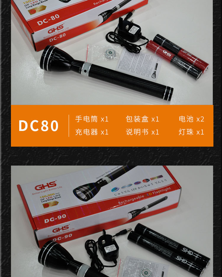 Ghs Dc Series Middle East Strong Light Flashlight Three-In-One Function Long Battery Life Aluminum Alloy Shell Cross-Border Dropshipping