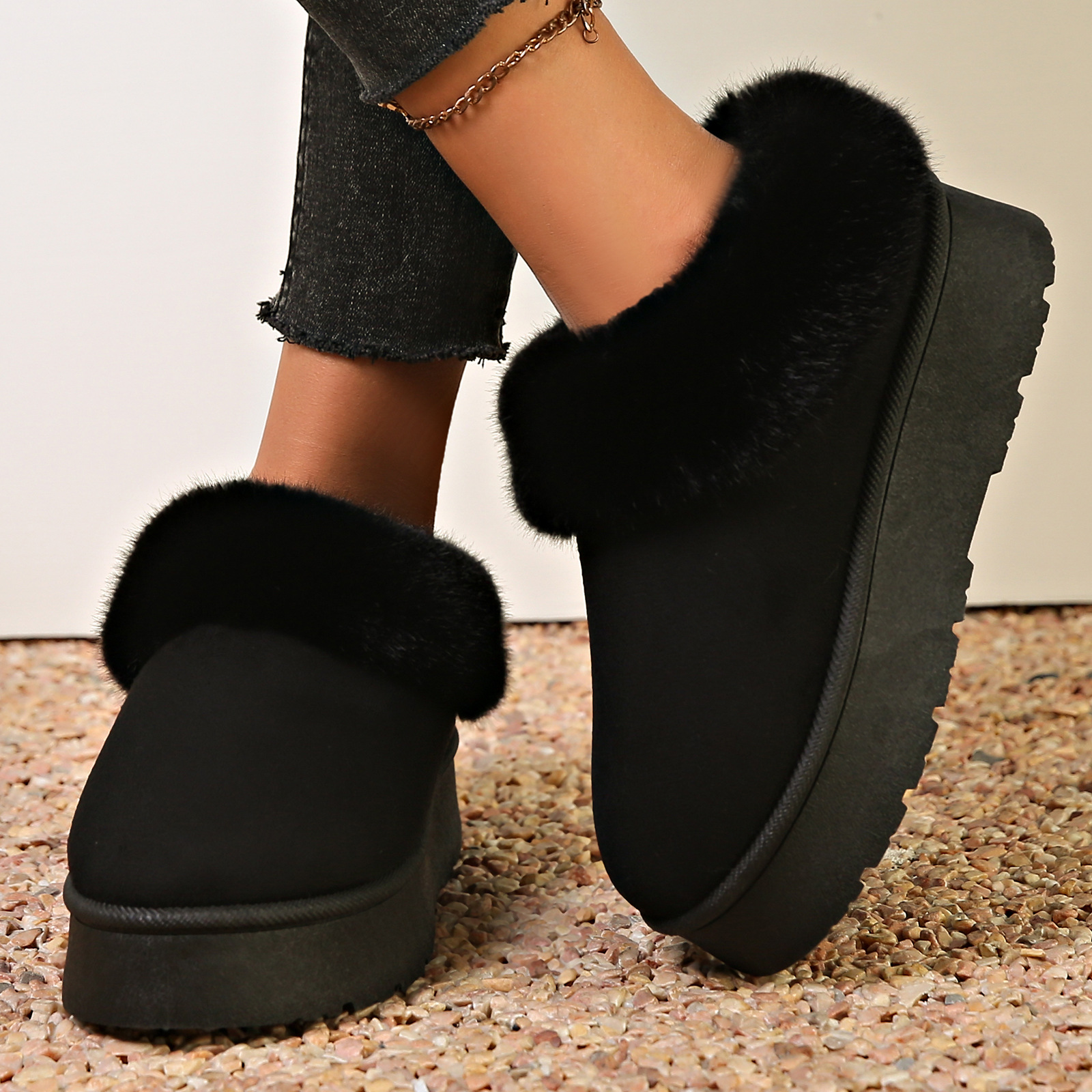 Plush women's cotton shoes short tube and warm women's snow boots_voghion.com