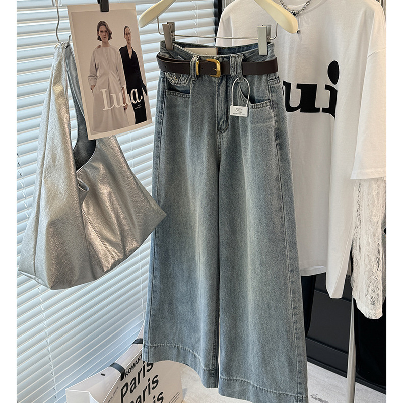 Nostalgic Light Blue Nine-Point Jeans for Women, Loose Straight Pants, Slim Narrow Wide-Leg Pants, Nine-Point Pants for Small People Nostalgic Light Blue Nine-Point Jeans for Women, Loose Straight Pants, Slim Narrow Wide-Leg Pants, Nine-Point Pants for Small People
