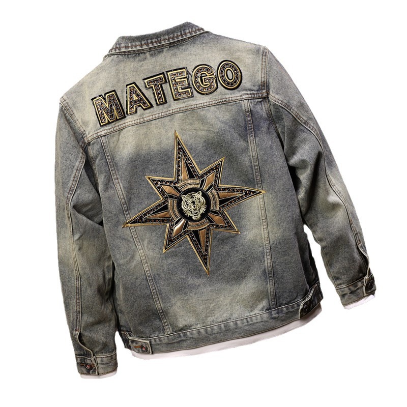 Herren Jeansjacke Im Biker Stil Mit Stickerei Modisches Design_voghion.com