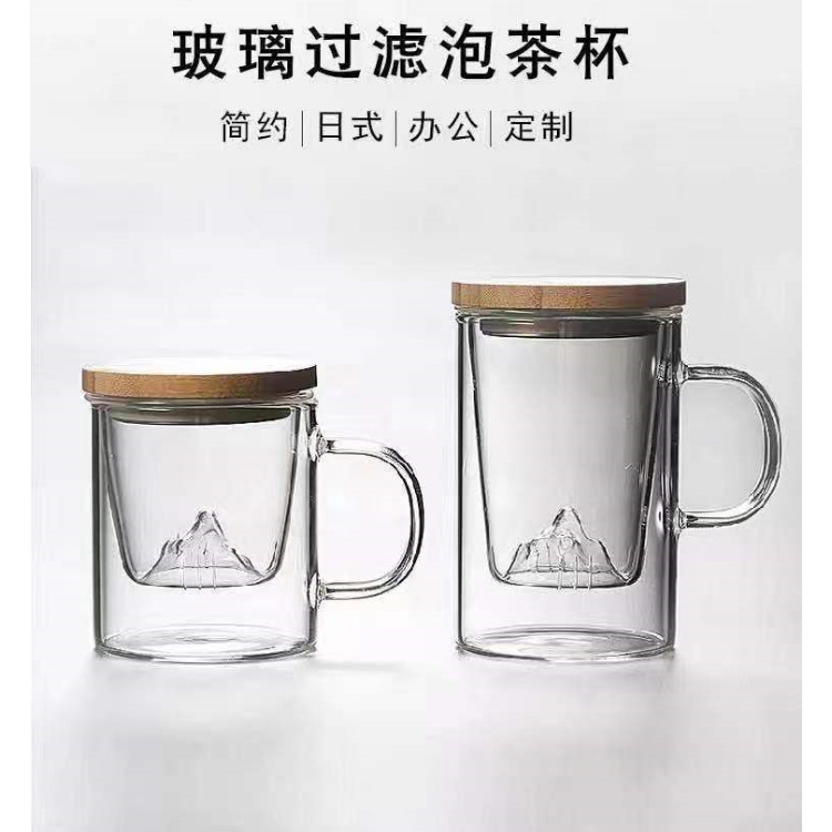 厂家耐热透明高硼硅玻璃直管观山茶杯日式简约办公家用过滤茶杯