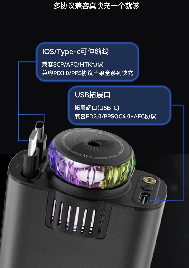 New C7 Five-In-One Car Aromatherapy Starry Sky Ceiling Car Charger Multi-Functional Retractable Cable 120W Fast Charging Car Charger
