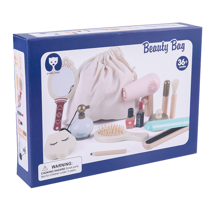 Tocador de simulación de madera para niños transfronterizos, juego de bolsa de cosméticos princesa, cosméticos para niñas, juguetes educativos para el hogar image 5