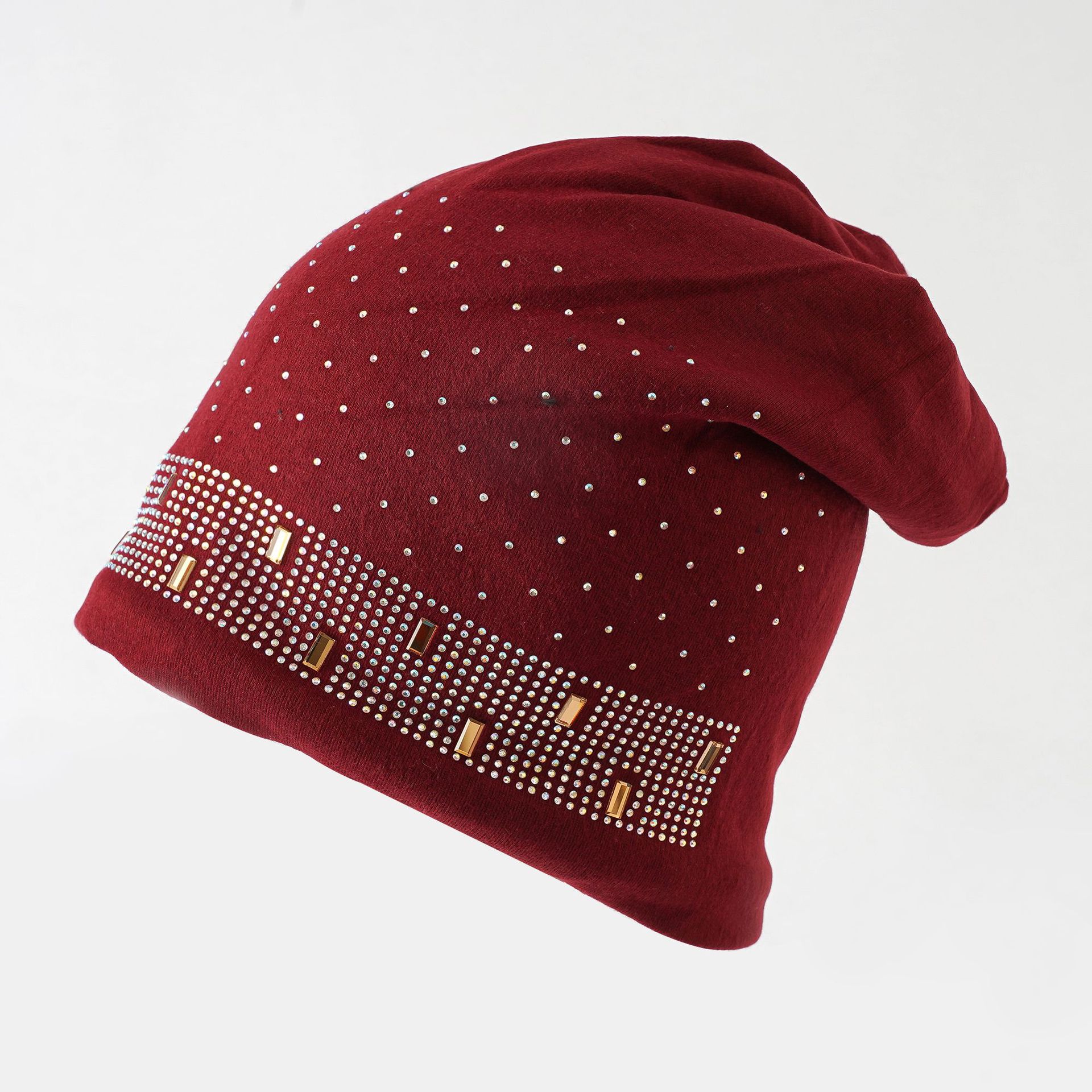 Europeo y americano caliente rhinestone de las mujeres de invierno forrado de lana caliente a prueba de viento suéter sombrero monocromo cálido pelo sombrero moda