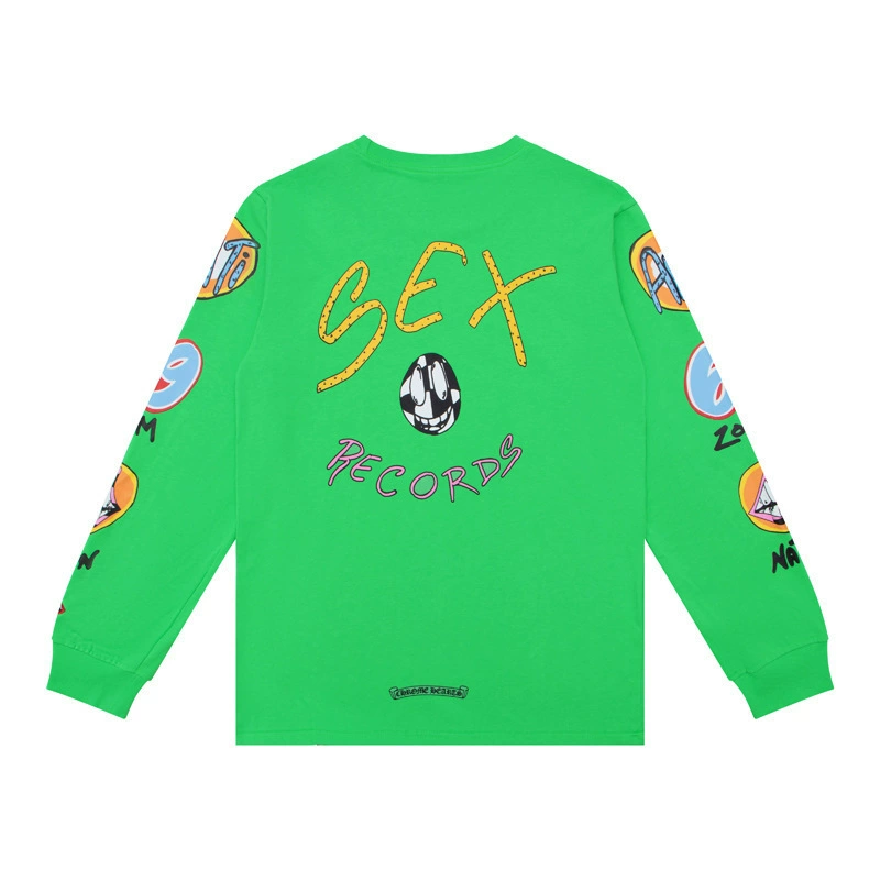 Высокая версия брендированной кросс-бордер Tide Chrome Hearts Cro -伈, круглый ворот, хлопковый лонгслив для отдыха