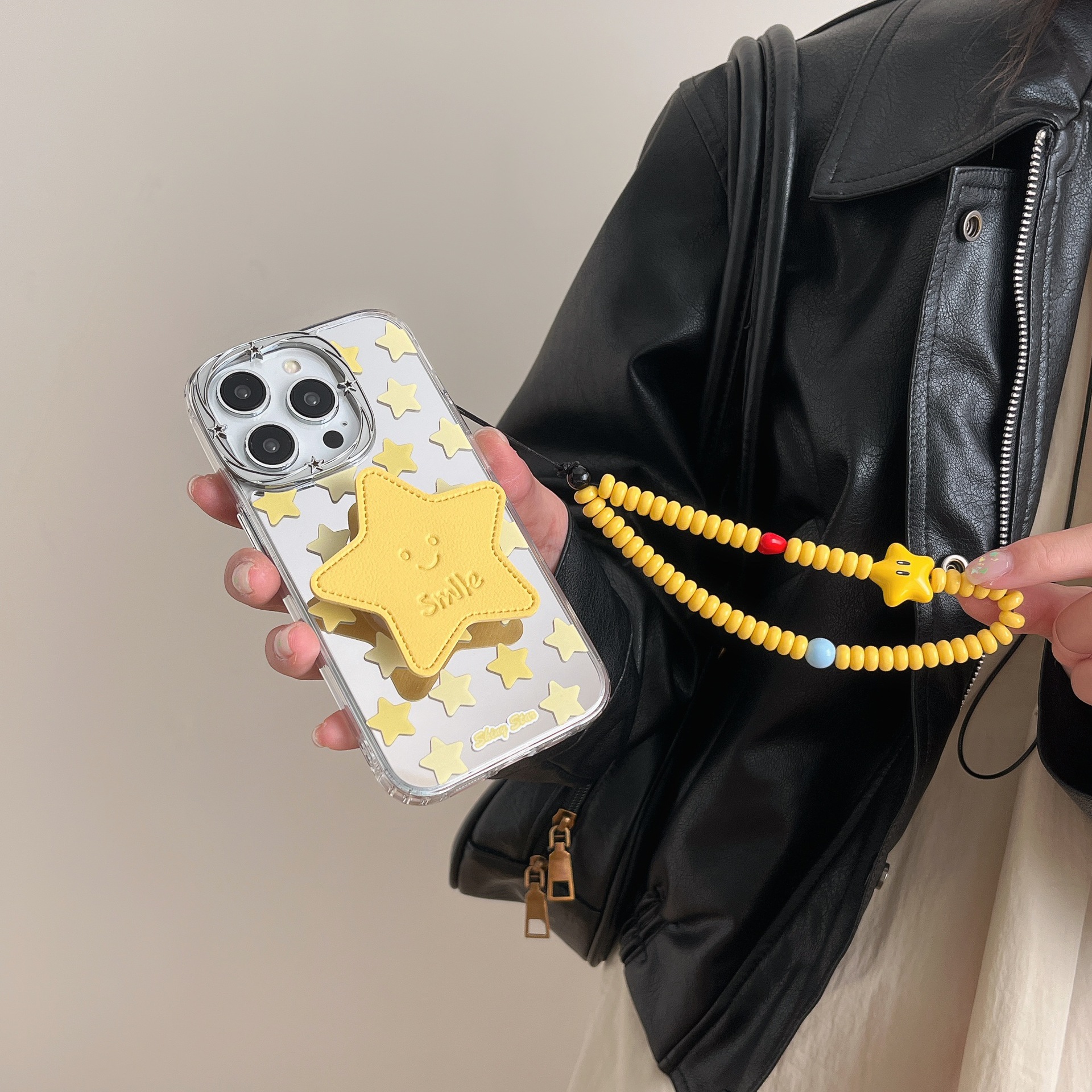 Espejo coreano estrella amarilla para Apple 16Pro funda para teléfono móvil 15ProMax nuevo 14/13 pareja 16PM