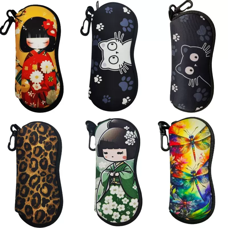 潜水料印花太阳眼镜袋户外便携眼镜袋盒防水防摔拉链眼镜收纳包袋