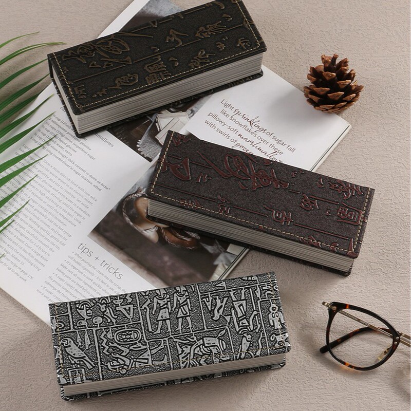 Chinese-style embossed text PU glasses case, rectangular hard flip-top optical glasses storage box
