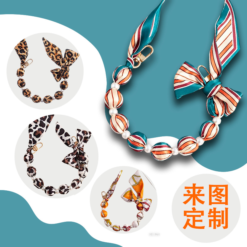 European and American Cross-Border Custom Mobile Phone Lanyards, Pearl Bow Short Double Buckle Hanging Chain Accessories, Mobile Phone Chain Wholesale Manufacturer